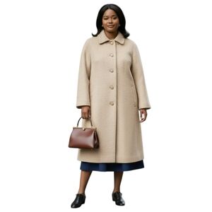 VTG 60s Kärner German Suri Alpaca Llama Wool Coat Shaggy Tan XL 12-14